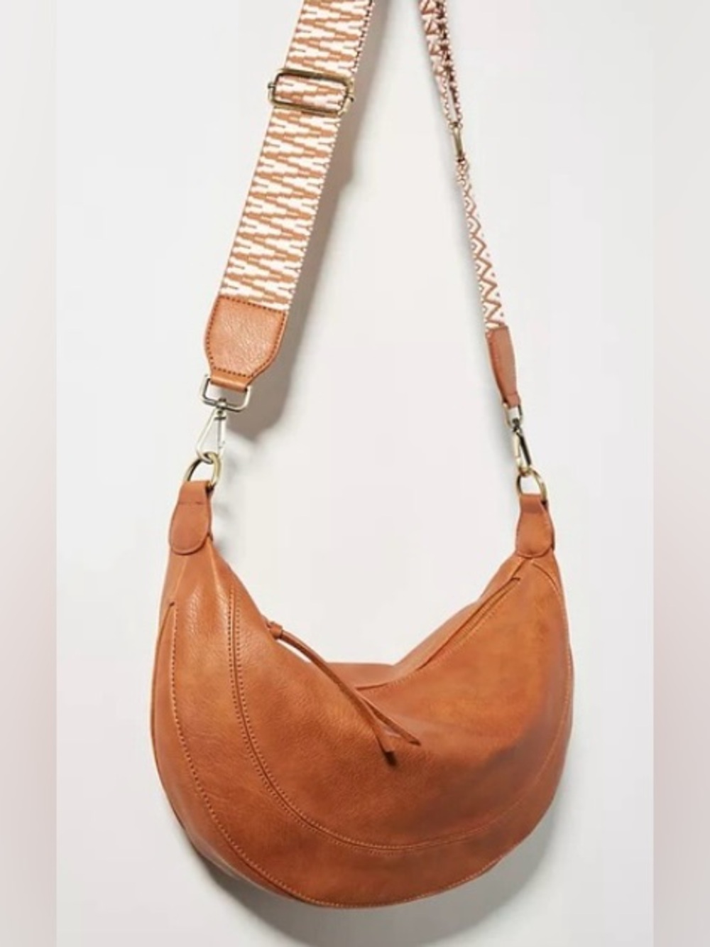 Anthropologie Tan Leather Crescent Shoulder Bag